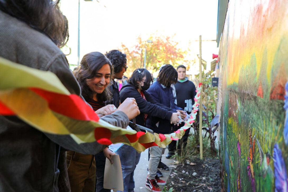 Students in front of the mural.