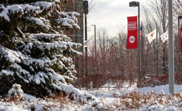 Snowy winter campus