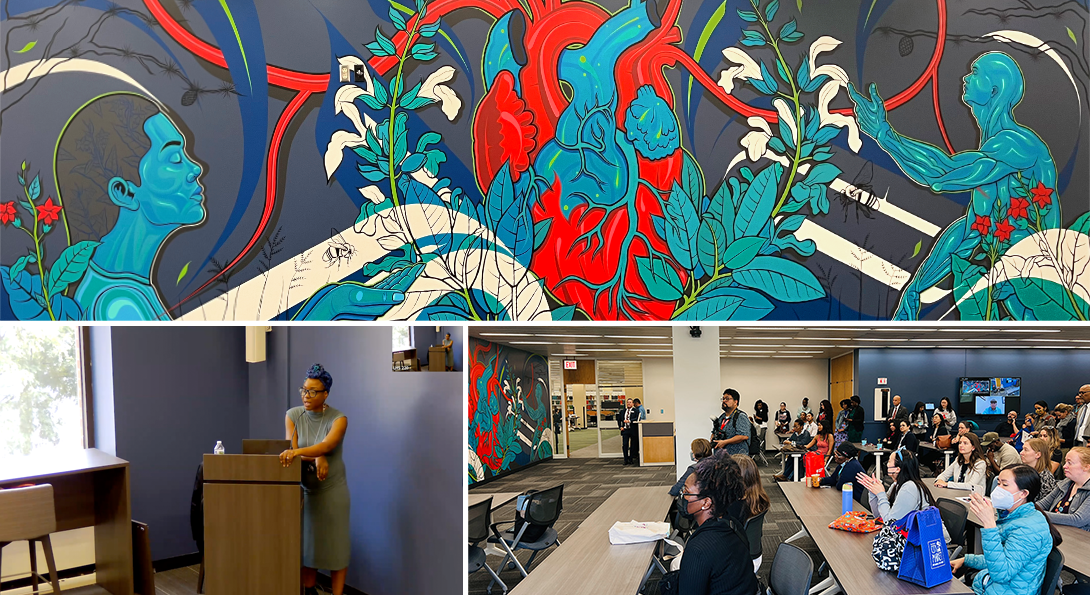 Odeh Center's mural and event collage