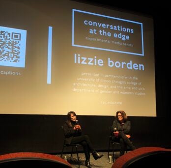 Lizzie Borden and Jennifer Brier at Conversations at the Edge event. 