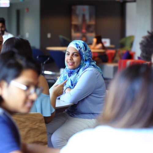 An array of students in a lecture hall.