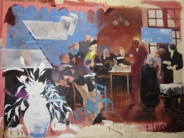 Matt Bodet's “Clinical Lesson at La Salpêtrière” painting which depicts a professor teaching aspiring doctors about hysteria in a mental asylum